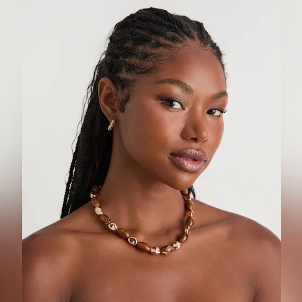 Lulus Reya Brown and Gold Beaded Necklace